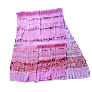 Silk Scarf Pink w/logo double C C 69"×22"
